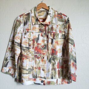 Chico's Linen Blend Abstract Lightweight Jacket Top Artsy Multi Women's Medium